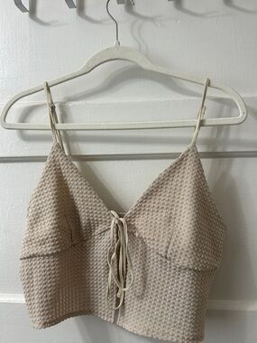 H&M Divided Beige Waffle Tie-Front Crop Top